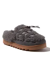 Dearfoams Women's Giselle Lace Up Teddy Mule Slippers