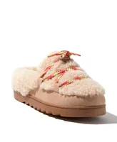 Dearfoams Women's Giselle Lace Up Teddy Mule Slippers