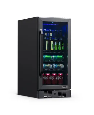 Newair 15" Built-in 96 Can Beverage Fridge in Black Stainless Steel with Precision Temperature Controls and Adjustable Shelves