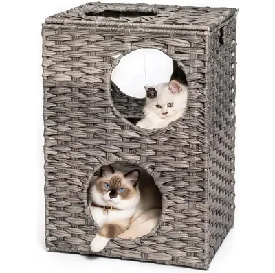 Robotime Cat House - Wicker Cat Bed for Indoor Cats - Woven Rattan Cat Condos - Outdoor Pet Furniture