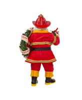 Kurt Adler 11" Fabriche Fireman Santa with Wreath and Hose