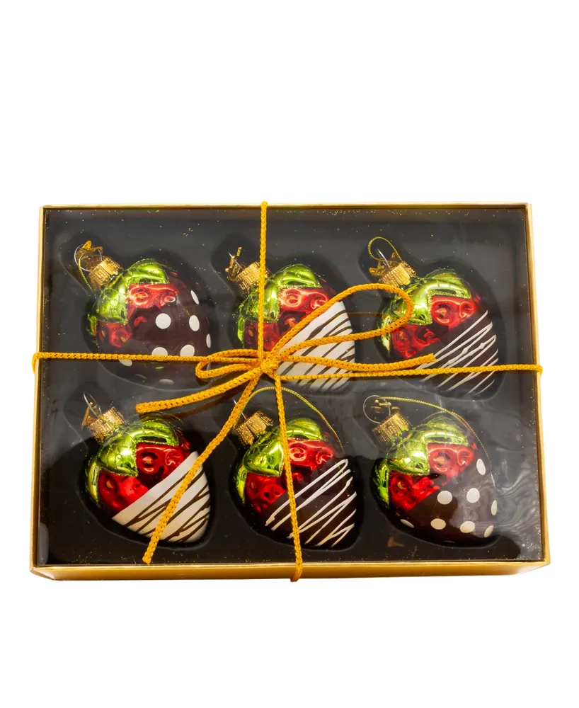 Kurt Adler 2.36" Noble Gems Glass Chocolate Strawberry Ornaments, 6 Piece Box