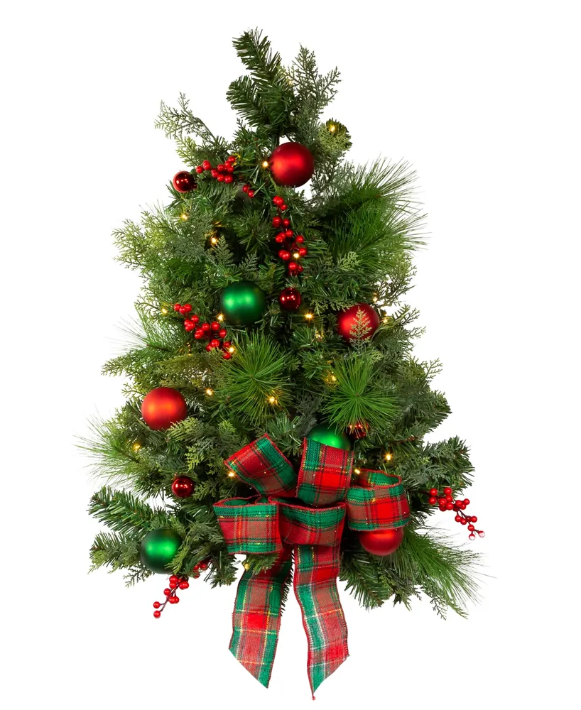 Kurt Adler 26" Battery-Operated Pre-lit Wall Tree with Bow