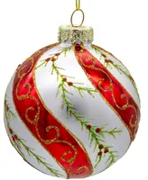 Kurt Adler 80mm Glass and Holly Leaves 6 Piece Ball Ornament Set