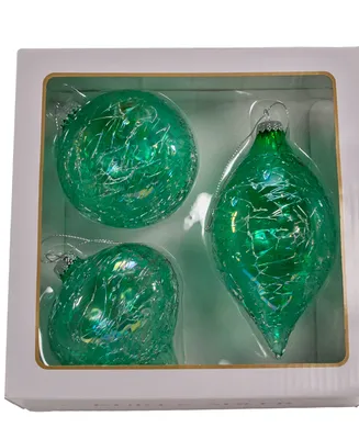 Kurt Adler 80mm Glass Iridescent Onion, Ball and Finial 3 Piece Ornament Set