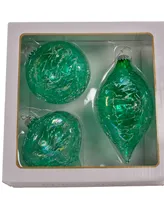 Kurt Adler 80mm Glass Iridescent Onion, Ball and Finial 3 Piece Ornament Set