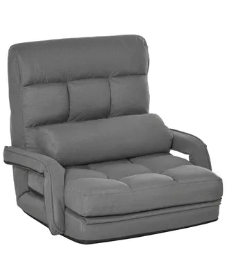 Homcom Convertible Floor Sofa Bed, Recliner Armchair Upholstered Sleeper Chair with Pillow for Living Room Bedroom Lounge, Grey