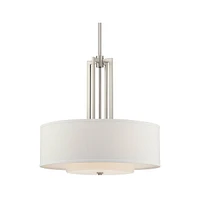 Possini Euro Design Adriana Brushed Nickel Finish Pendant Light 24" Wide Modern Glass Off White Linen Drum Shade 4-Light Fixture for Dining Room House