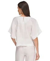 Dkny Linen Drop Shoulder Short Sleeve Top