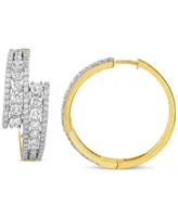 Diamond Double Row Small Hoop Earrings (3 ct. t.w.) in 10k Gold, 1"