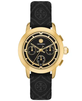 Tory Burch Women's Chronograph The Tory Black Leather Strap Watch 37mm