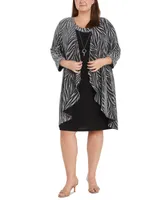 R & M Richards Plus 2-Pc. Zebra-Print Jacket Necklace Dress Set