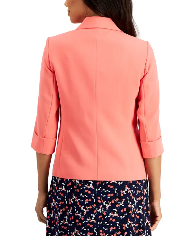 Kasper Women's Linen-Blend 3/4-Sleeve Notch-Lapel Blazer - Macy's