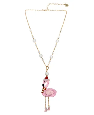 Betsey Johnson Faux Stone Santa Flamingo Convertible Ornament Necklace
