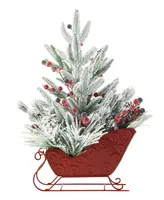 Glitzhome 21" H Christmas Red Sleigh Frosted Floral Centerpiece