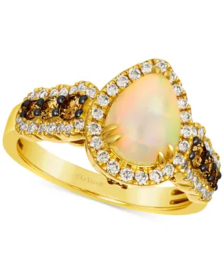 Le Vian Neopolitan Opal (1 ct. t.w.) & Diamond (3/4 ct. t.w.) Pear Halo Ring in 14k Gold