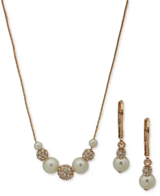 Anne Klein Gold-Tone Pave Fireball & Imitation Pearl Statement Necklace & Drop Earrings Set