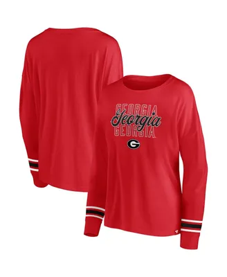 Women's Profile Red Georgia Bulldogs Plus Size Triple Script Scoop Neck Long Sleeve T-shirt