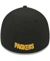 Men's New Era Black Green Bay Packers Main 39THIRTY Flex Hat