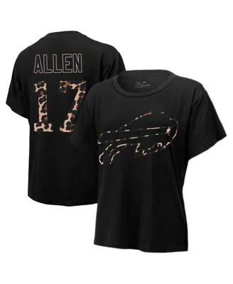 Women's Majestic Threads Josh Allen Black Buffalo Bills Leopard Player Name and Number T-shirt