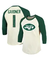 Men's Majestic Threads Ahmad Sauce Gardner Cream, Green New York Jets Player Name and Number Raglan 3/4-Sleeve T-shirt