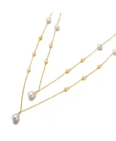 Genevive Sterling Silver 14K Gold Plated with Freshwater Pearl Layered Necklace