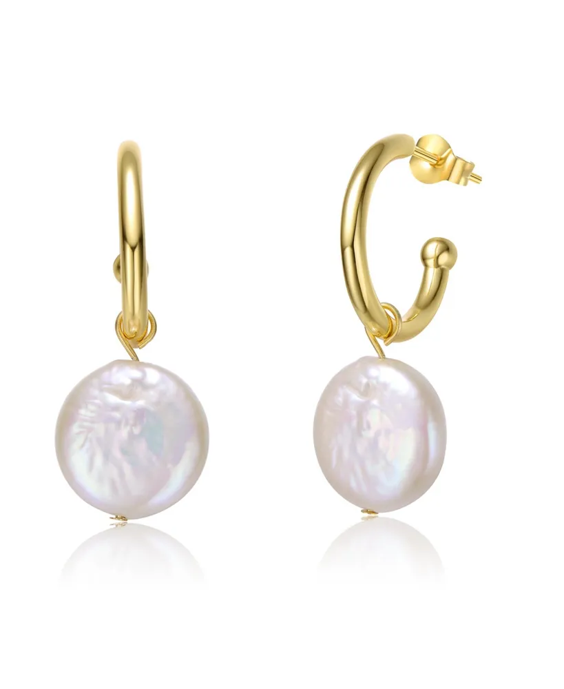 Tiny Freshwater Pearl Hoop Earrings in 14K Gold Over Sterling Silver