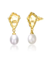 Genevive Sterling Silver 14k Yellow Gold Plated with White Freshwater Pearl Nugget Dangle Earrings