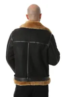 Furniq Uk Big & Tall Shearling Belted Pilot Jacket, Washed Brown with Ginger Wool