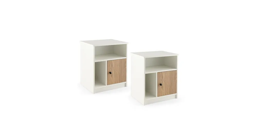 2 Pieces 25 Inch Tall Nightstands with Door and 2 Open Shelves-White