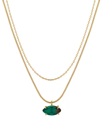 Unwritten Green Glass Marquise Layered Necklace Set