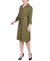 Ny Collection Women's Long Roll Tab Sleeve Shirtdress