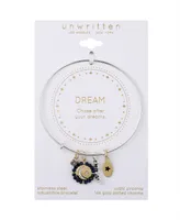 Unwritten Cubic Zirconia Moon and Star Silver Plated "Dream" 14K Gold Plated Charm Bangle Bracelet
