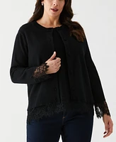 Ella Rafaella Plus Size Lace Trim Long Sleeve Button Cardigan Sweater