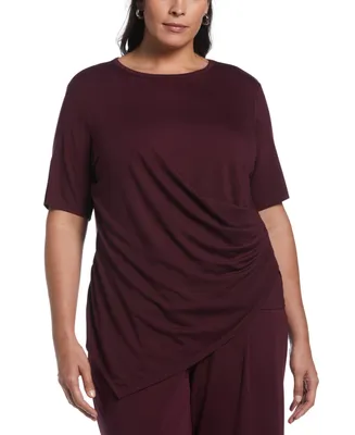 Ella Rafaella Plus Size Drape Front Knit Elbow Sleeve Top