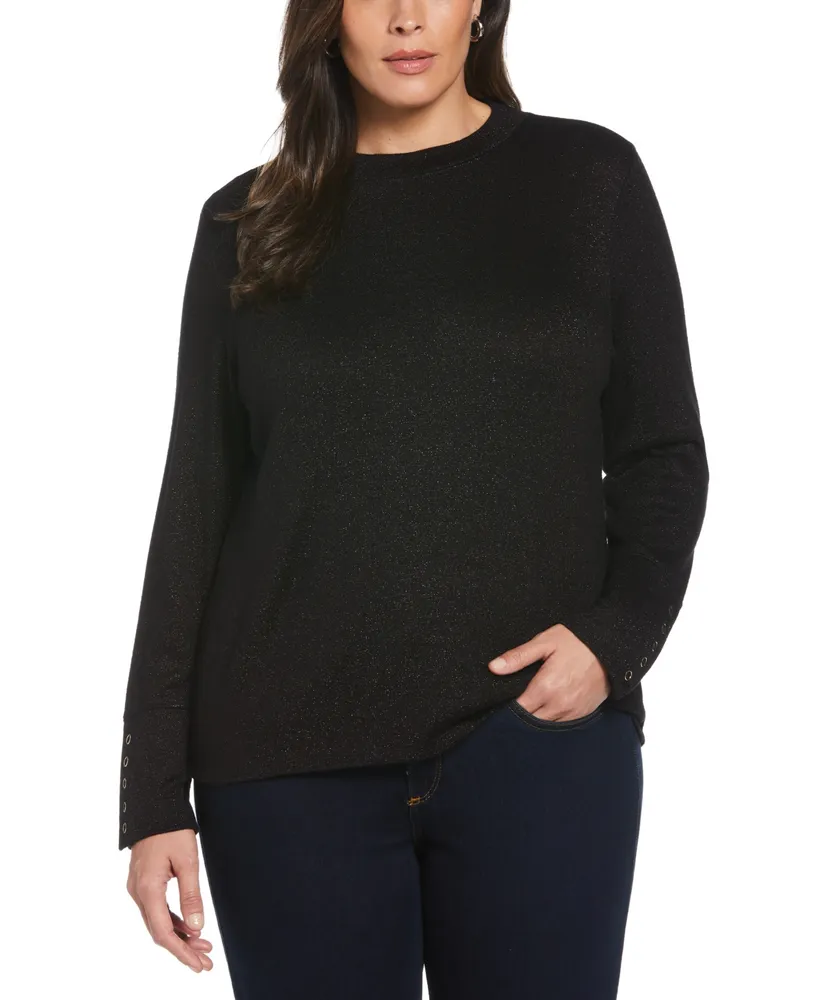 Ella Rafaella Plus Size Mock Neck Snap Cuff Long Sleeve Top