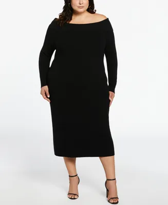 Ella Rafaella Plus Off-The-Shoulder Long Sleeve Sweater Dress
