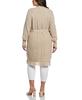 Ella Rafaella Plus Size Fringe Long Sleeve Duster Sweater