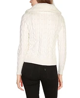 Belldini Black Label Women's Faux Fur Collared Cable Cardigan Sweater