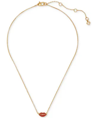Kate Spade New York Gold-Tone Crystal Lip Pendant Necklace, 16" + 3" extender