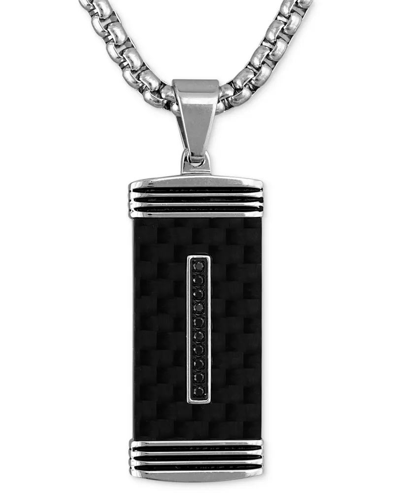 Men's Black Diamond Dog Tag 22" Necklace in Carbon Fiber, Stainless Steel, & Black Ion-Plate