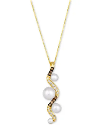 Le Vian Vanilla Pearls (3-8mm) & Diamond (1/4 ct. t.w.) Curvy Adjustable 20" Pendant Necklace in 14k Gold