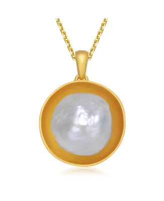 Genevive Sterling Silver 14K Gold Plated with Genuine Freshwater Pearl Pendant Necklace