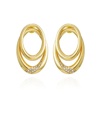 Vince Camuto Gold-Tone Glass Stone Double Hoop Earrings