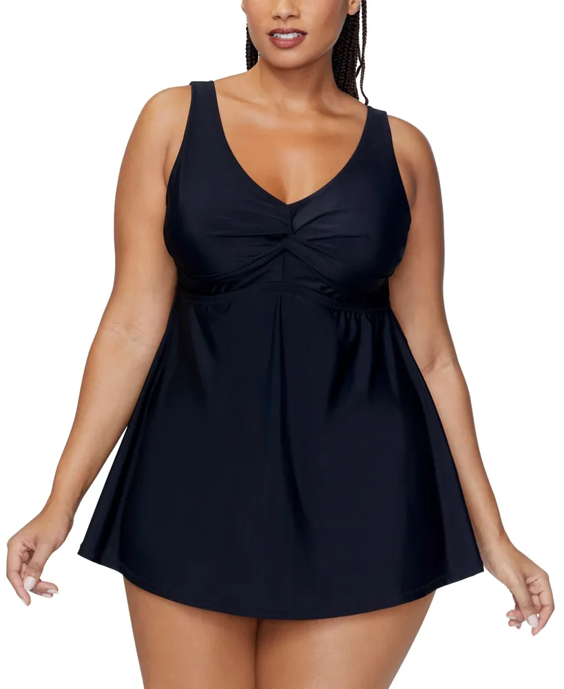 Michael Kors Plus Size Keyhole Tummy-Control One-Piece Swimsuit - Macy's