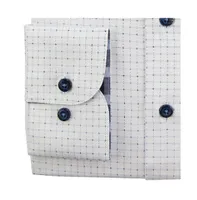Hammer Made - Men's Cotton White Check Dress Shirt with Hidden Button Down Collar