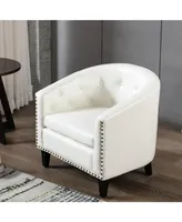 Simplie Fun Pu Leather Tufted Barrel Chair Tub Chair for Living Room Bedroom Club Chairs