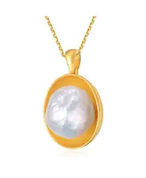 Genevive Sterling Silver 14K Gold Plated with Genuine Freshwater Pearl Pendant Necklace