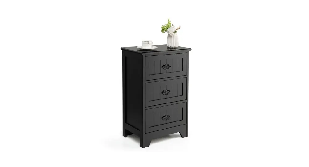 3 Drawers End Storage Wood Side Nightstand