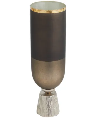 Glass Colorblock Candle Holder with Gold-Tone Accents and Textured Silver-Tone Base